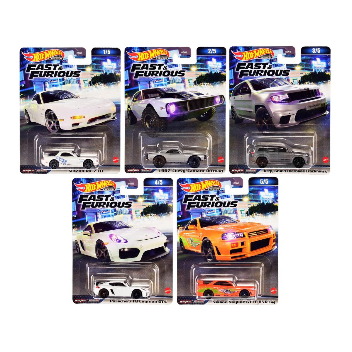 2023 Fast Furious Premium Diecast Car Complete Set 5 Vehicles From HNW46-956A R