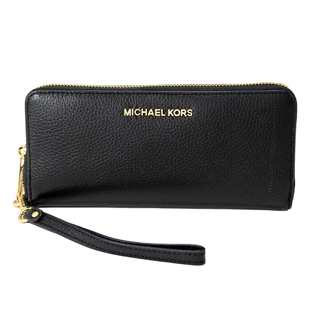 Michael Kors Jet Set Travel Continental LG Pebbled Leather Wallet Wristlet Black