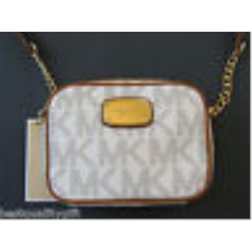 Michael Kors Vanilla+luggage Hamilton MK Logo Pvc Crossbody Hand Bag