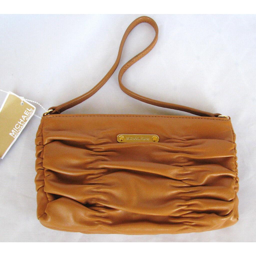 Michael Kors Luggage Tan Brown Cognac Leather Webster Wristlet Hand Bag Wallet