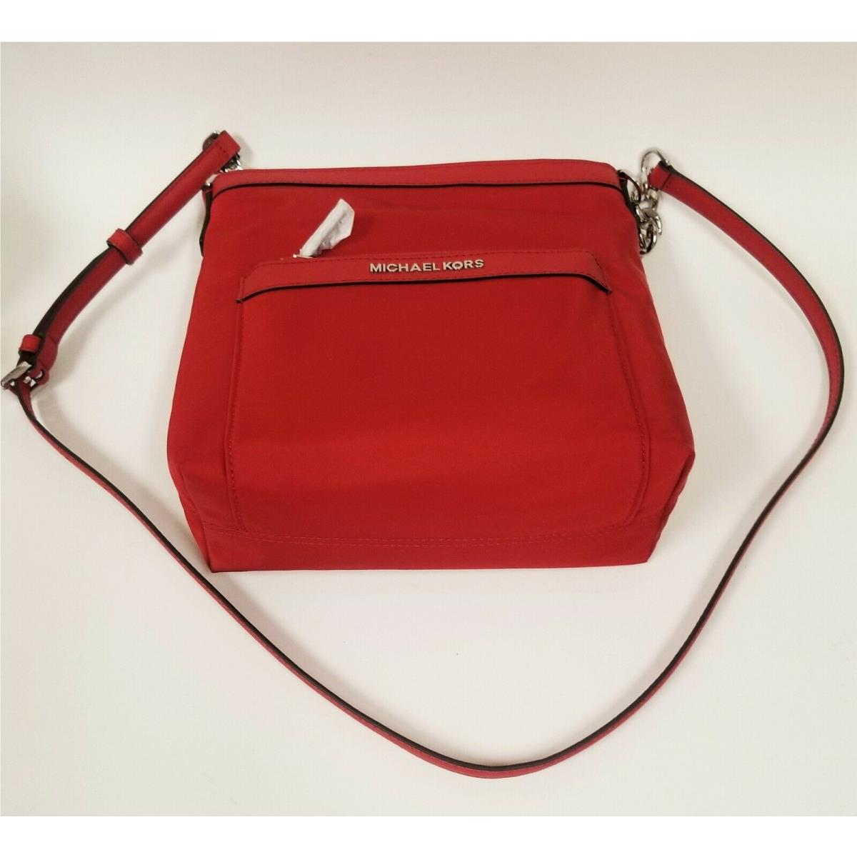 Michael Kors Morgan Red Chili Nylon silver Chain Crossbody MD