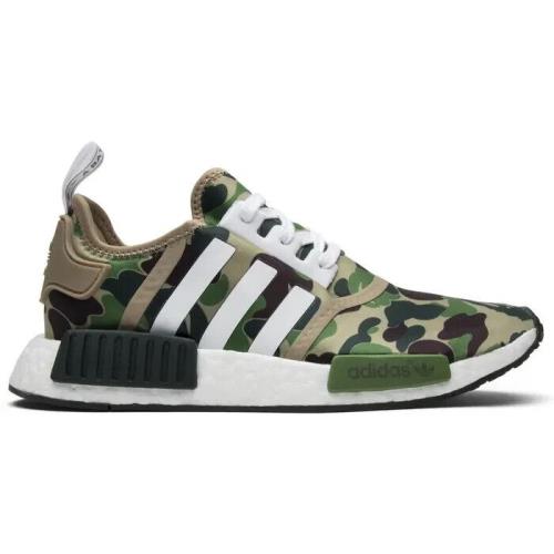 Adidas A Bathing Ape x NMD_R1 Olive Camo Olive Green BA7326 Men`s Size 9.5 - Green