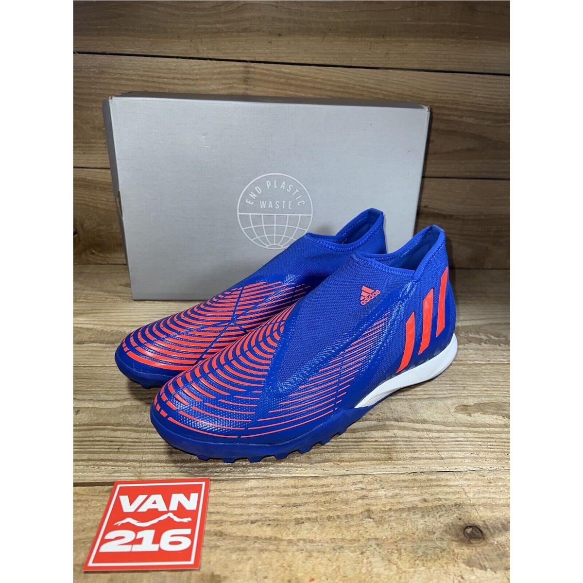 New: SZ 12: Adidas Men`s Predator Edge.3 Laceless Soccer Turf Shoes: Blue/turbo
