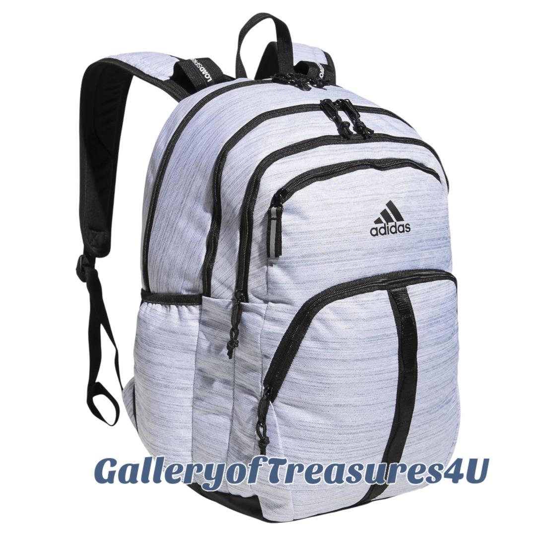 Adidas Prime 7 Backpack White Black Fits 17 Laptop Zippered Holds 32 oz Bottles