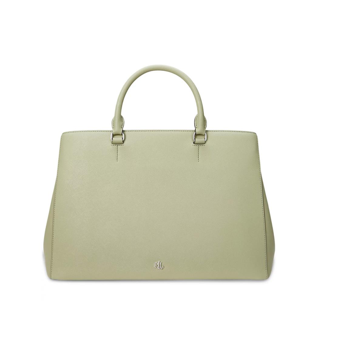Ralph Lauren Crosshatch Leather Large Hanna Satchel Light Olive