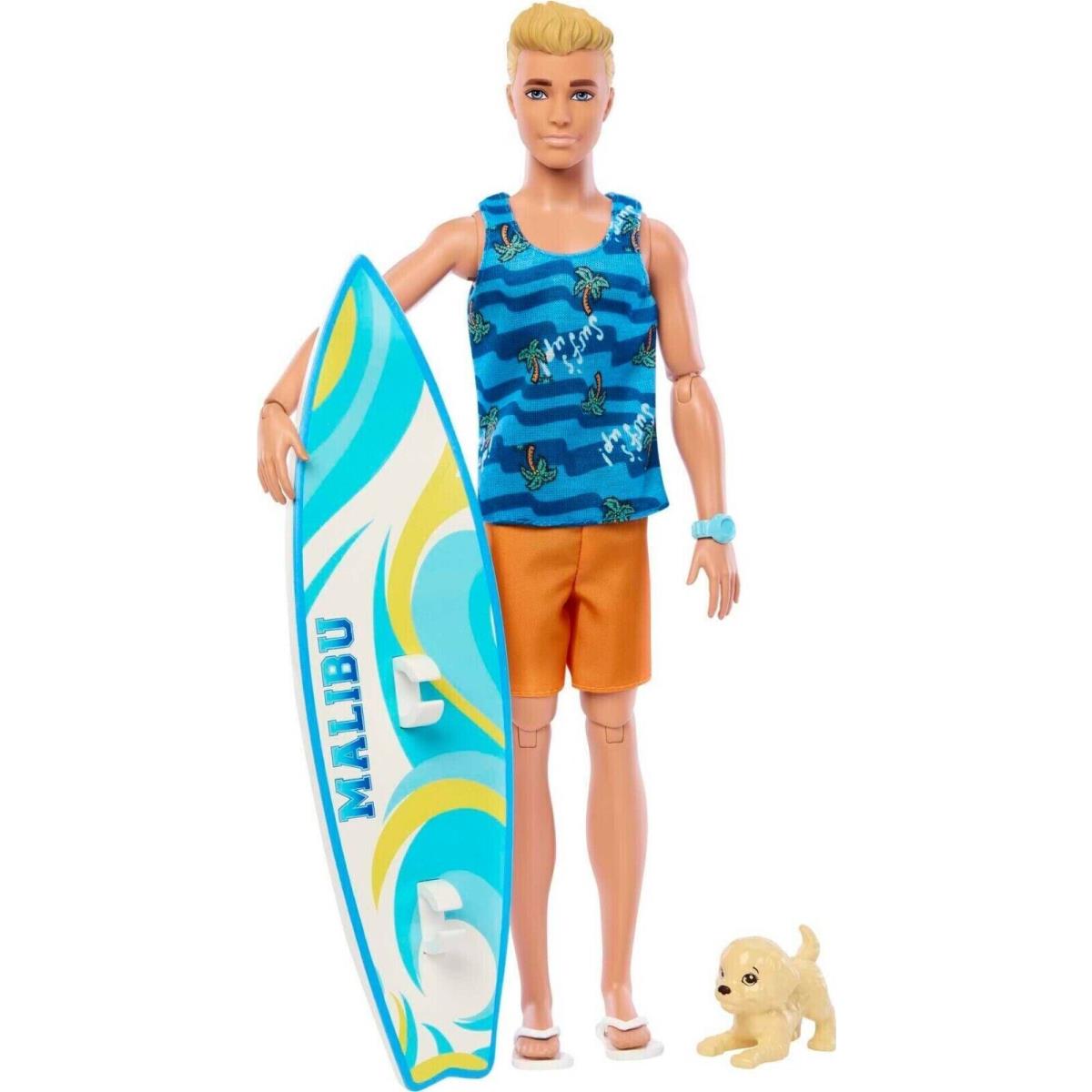 Ken Doll with Surfboard Poseable Blonde Barbie Ken Beach