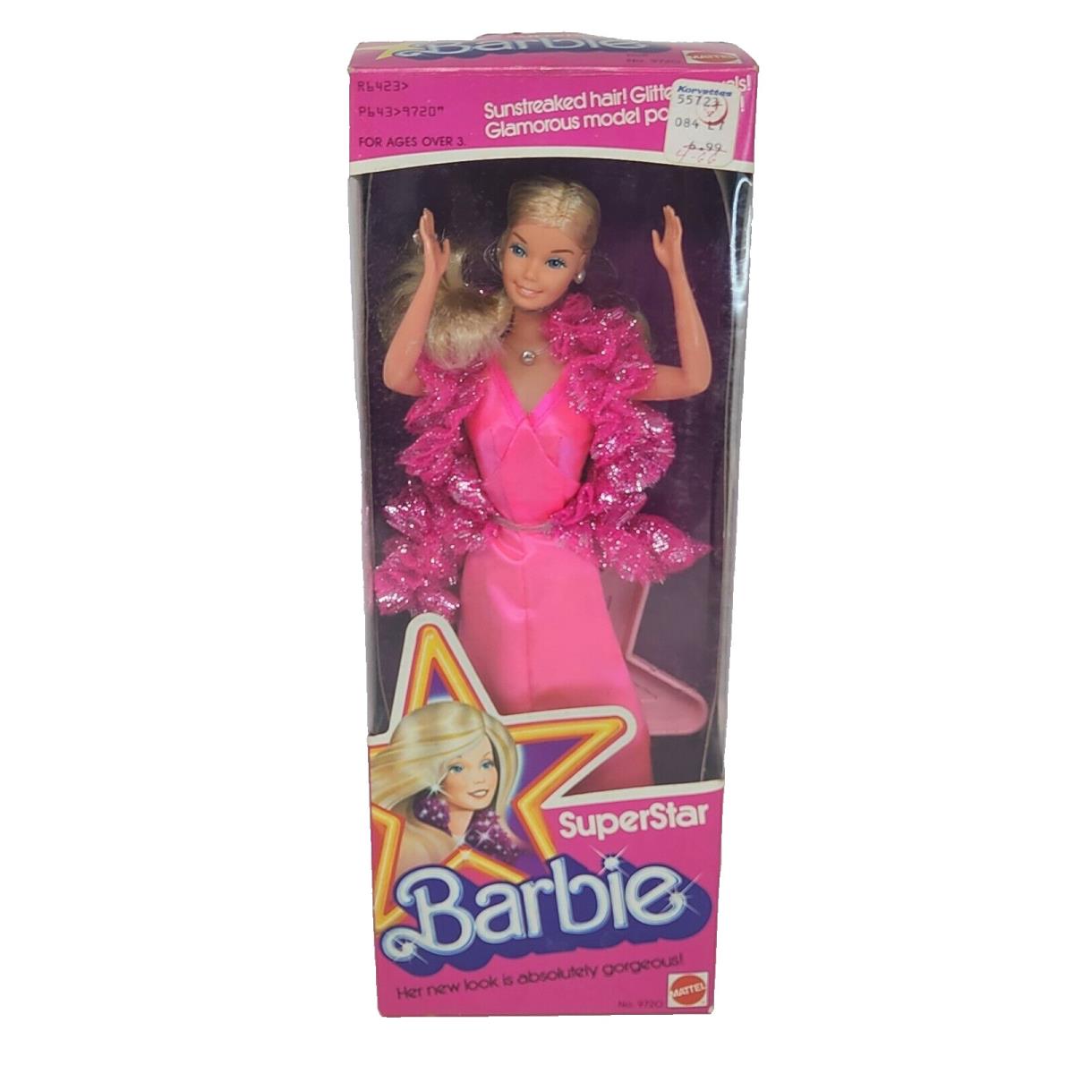 Vintage 1976 Superstar Barbie Doll IN Box 9720 Mattel Pink Dress