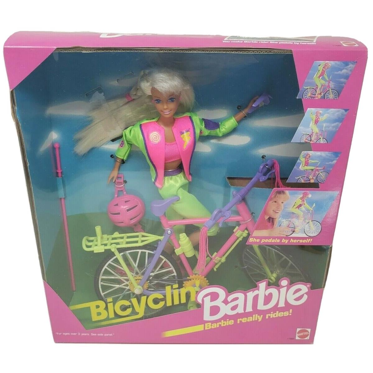 Vintage 1993 Mattel Barbie Doll Bicyclin` Biking Pink Bike 11689 Set
