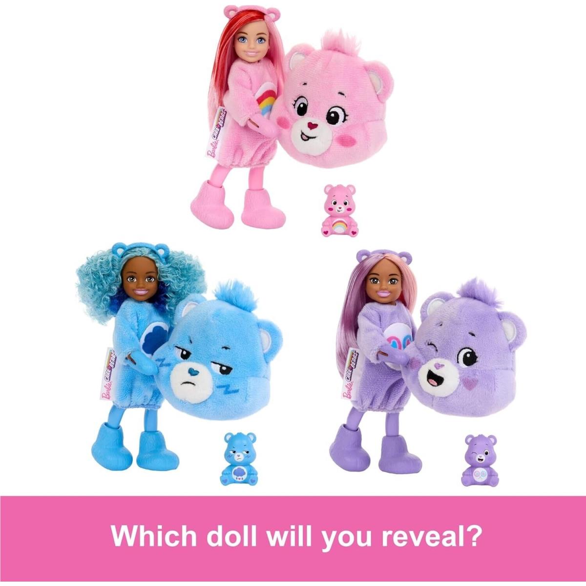 Barbie Chelsea Cutie Reveal Cheer Grumpy Share Care Bears Doll Set of 3