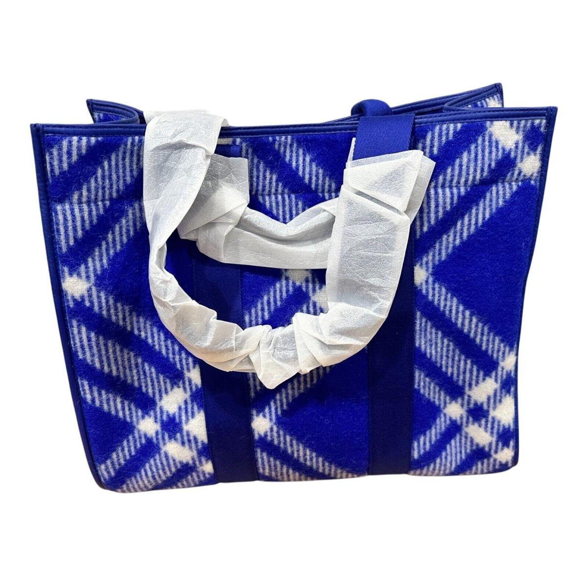 Burberry Shopper Tote 2-Way Wool Check Tote Bag Blue