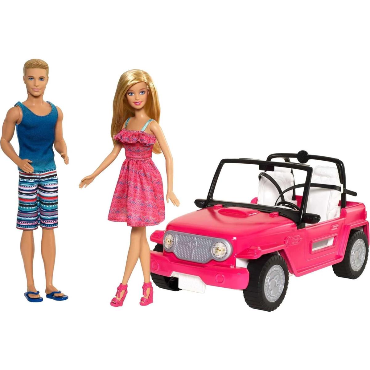 Barbie Car Beach Cruiser with Barbie Doll in Sundress Ken Doll in Beach Outfit