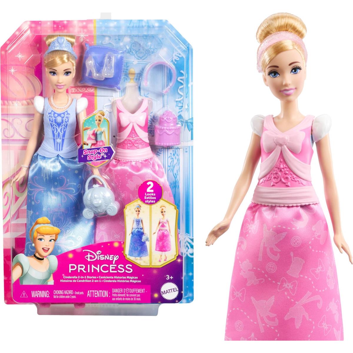 Mattel Disney Princess Toys Cinderella Fashion Doll with 2 Looks 9 Accessories