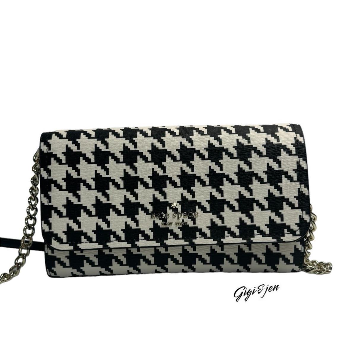 Kate Spade Darcy Chain Wallet Crossbody Clutch Black/white Houndstooth