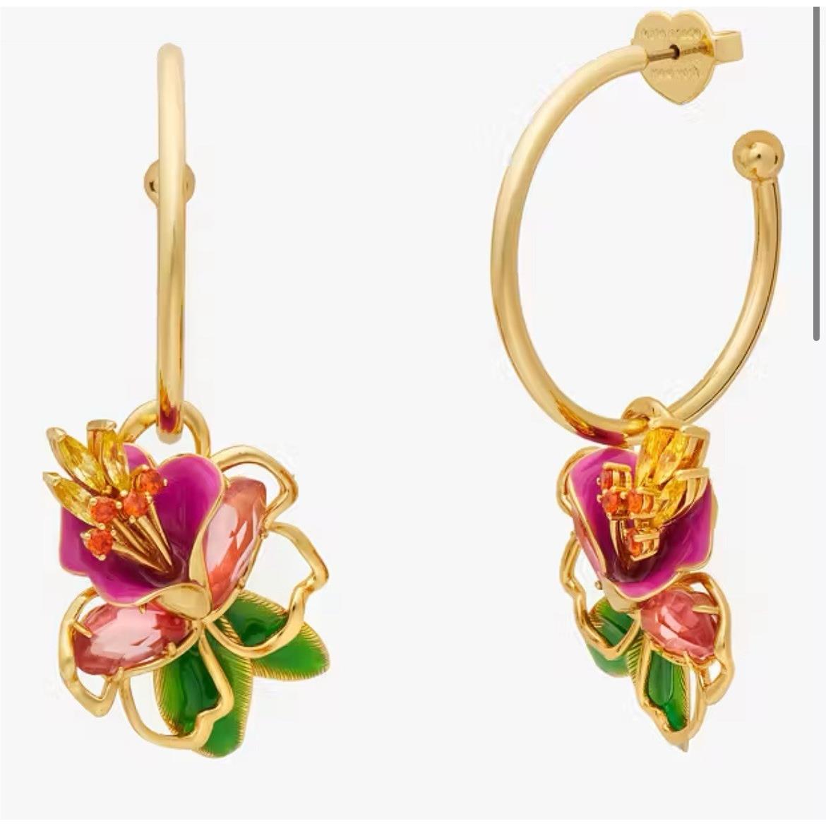 Kate Spade Paradise Floral Charm Hoops