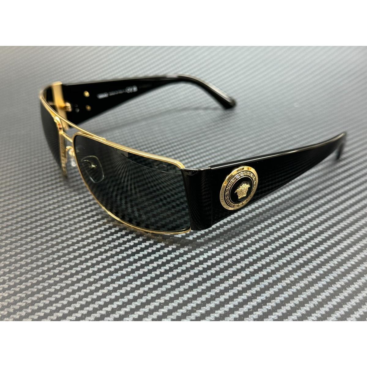 Versace VE2163 100287 Gold Grey Lens Men`s Rectangle Sunglasses 63mm - Frame: Gold, Lens: Gray