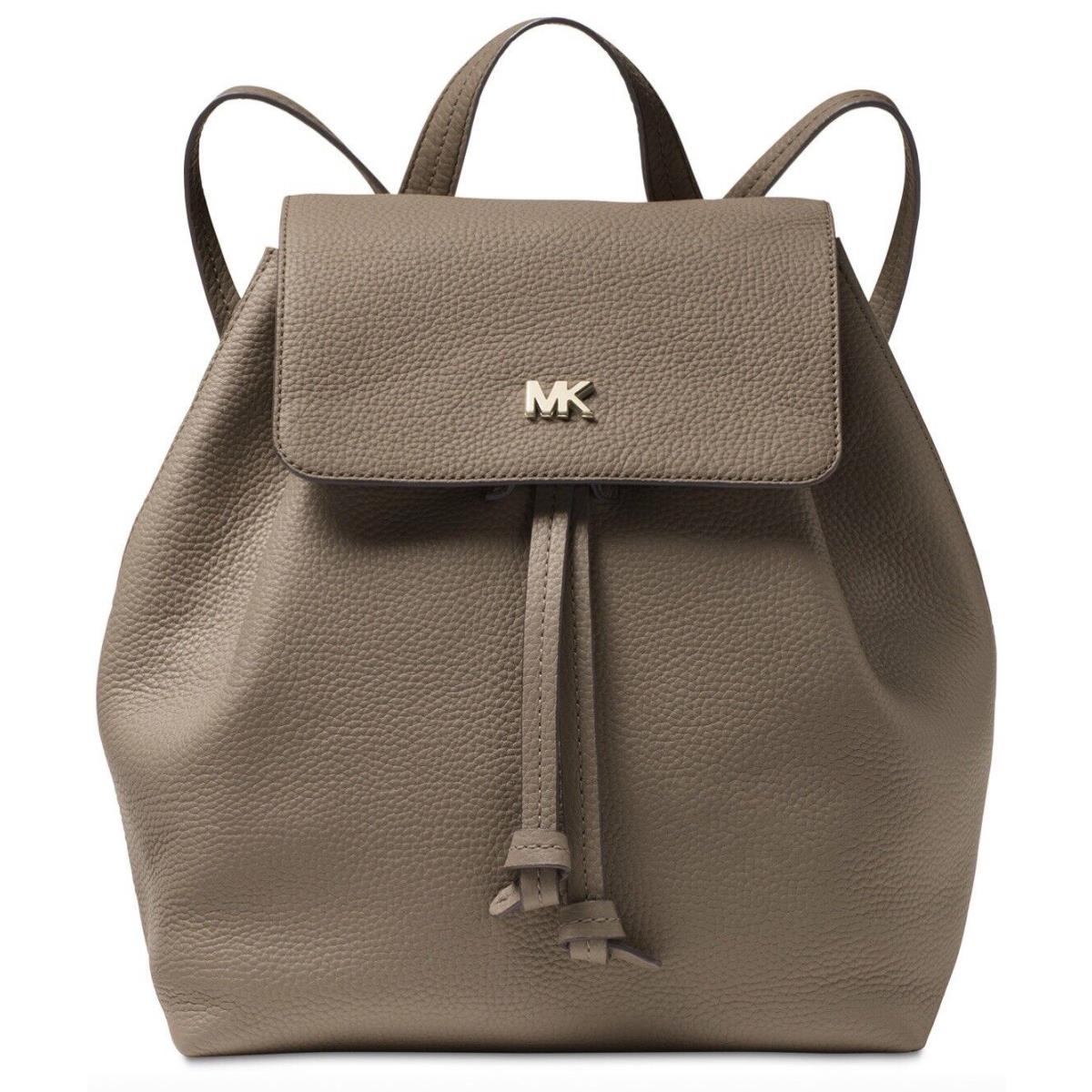 Michael Kors Junie Flap Backpack Leather Color Mushroom Gold Hardware