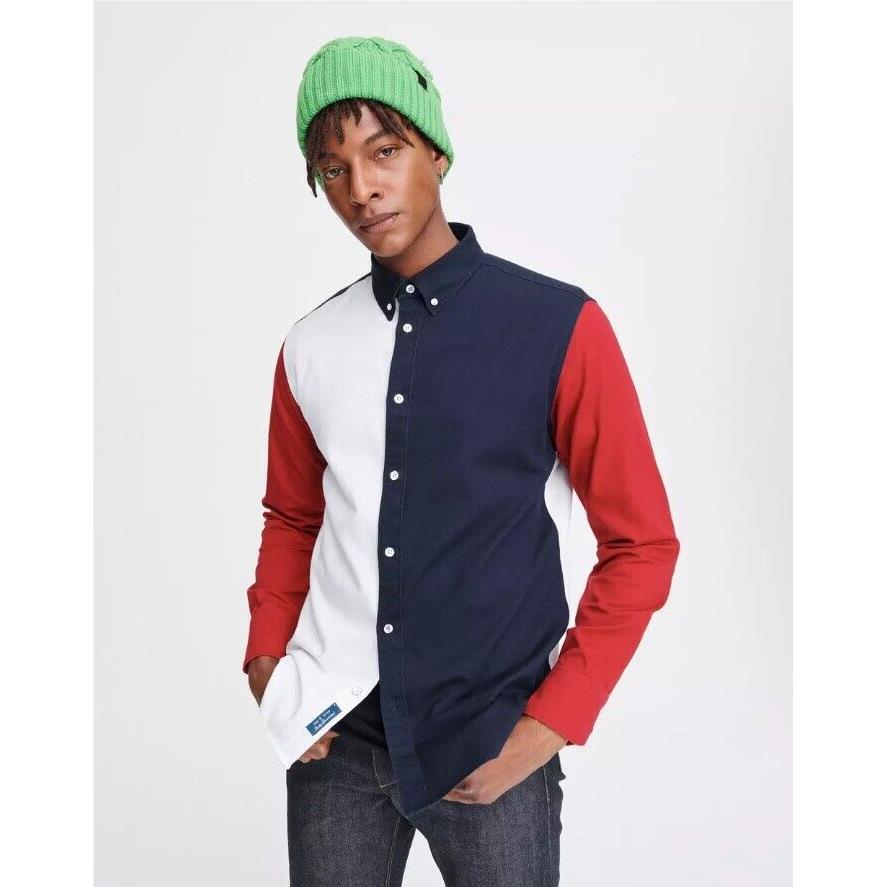 Rag Bone Fit 2 Tomlin Red-white-blue Oxford Button-up Shirt Slim Men`s S