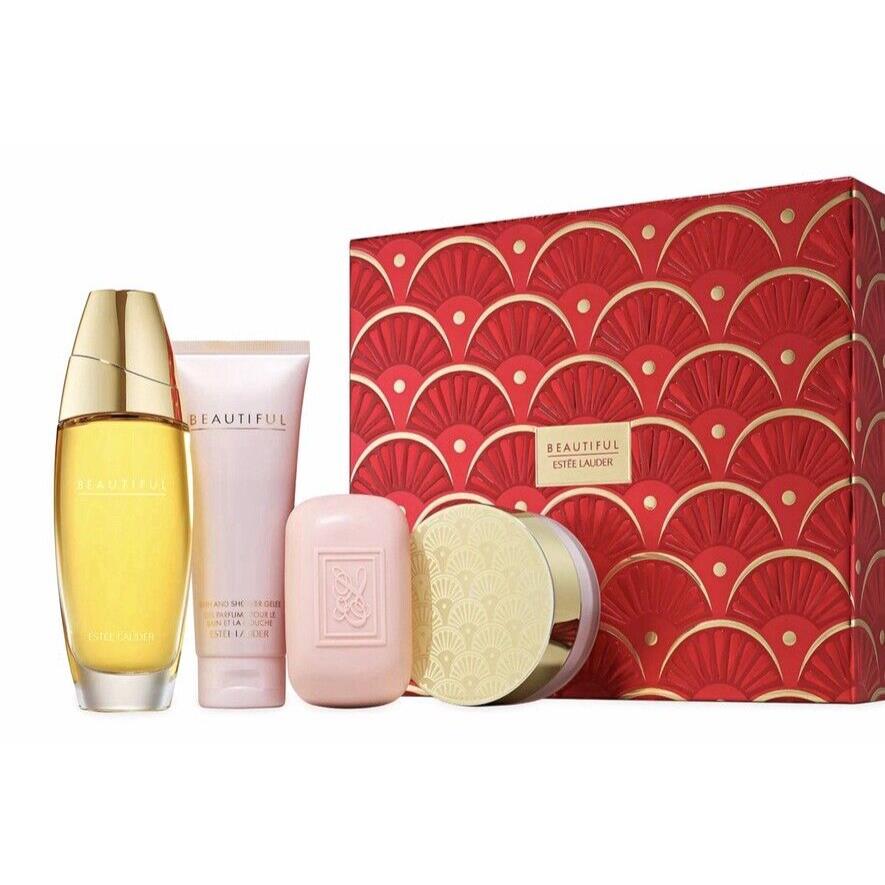 Beautiful Estee Lauder Women 4pc Set 3.4 oz Edp + 3.4 Lotion + Soap + Powder