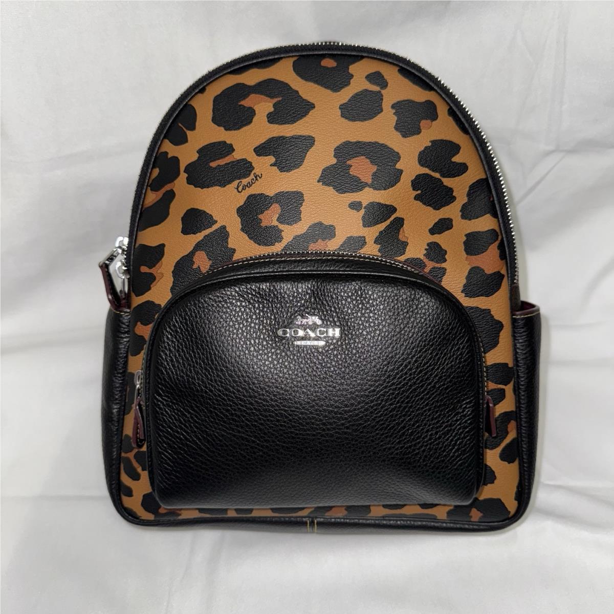 Coach Signature Court Leopard Print L Backpack Coated Canvas Leather CN764