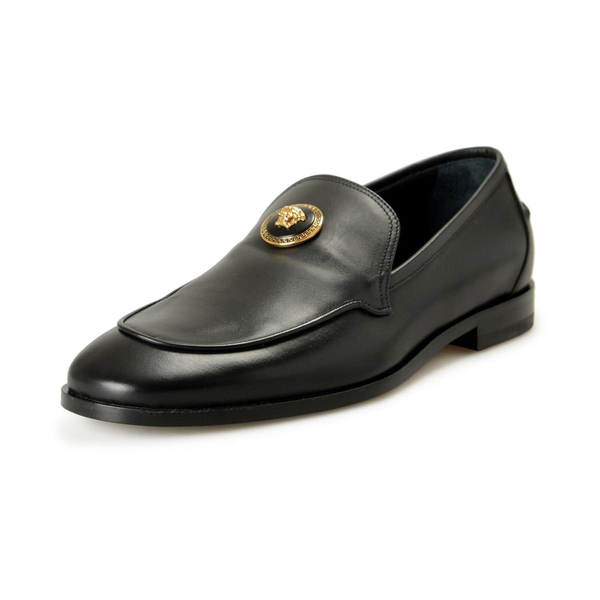 Versace Men`s Black Leather Gold Medusa Slip On Loafers Shoes US 13 IT 46