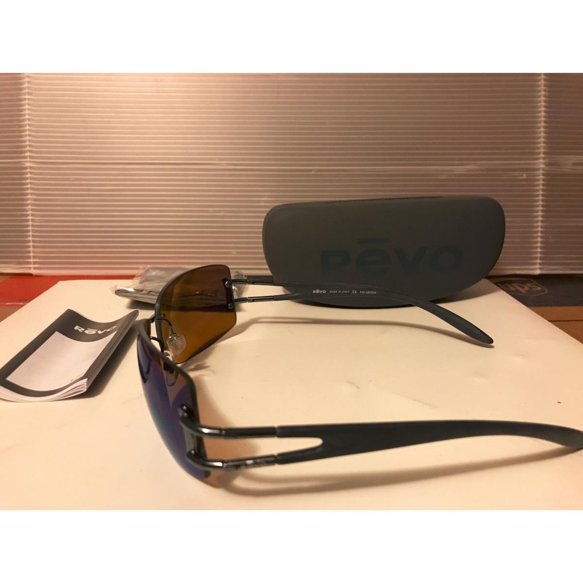 Revo sunglasses  - Metallic Blue Frame, Polarized Blue Brown Gradient Mirror Lens