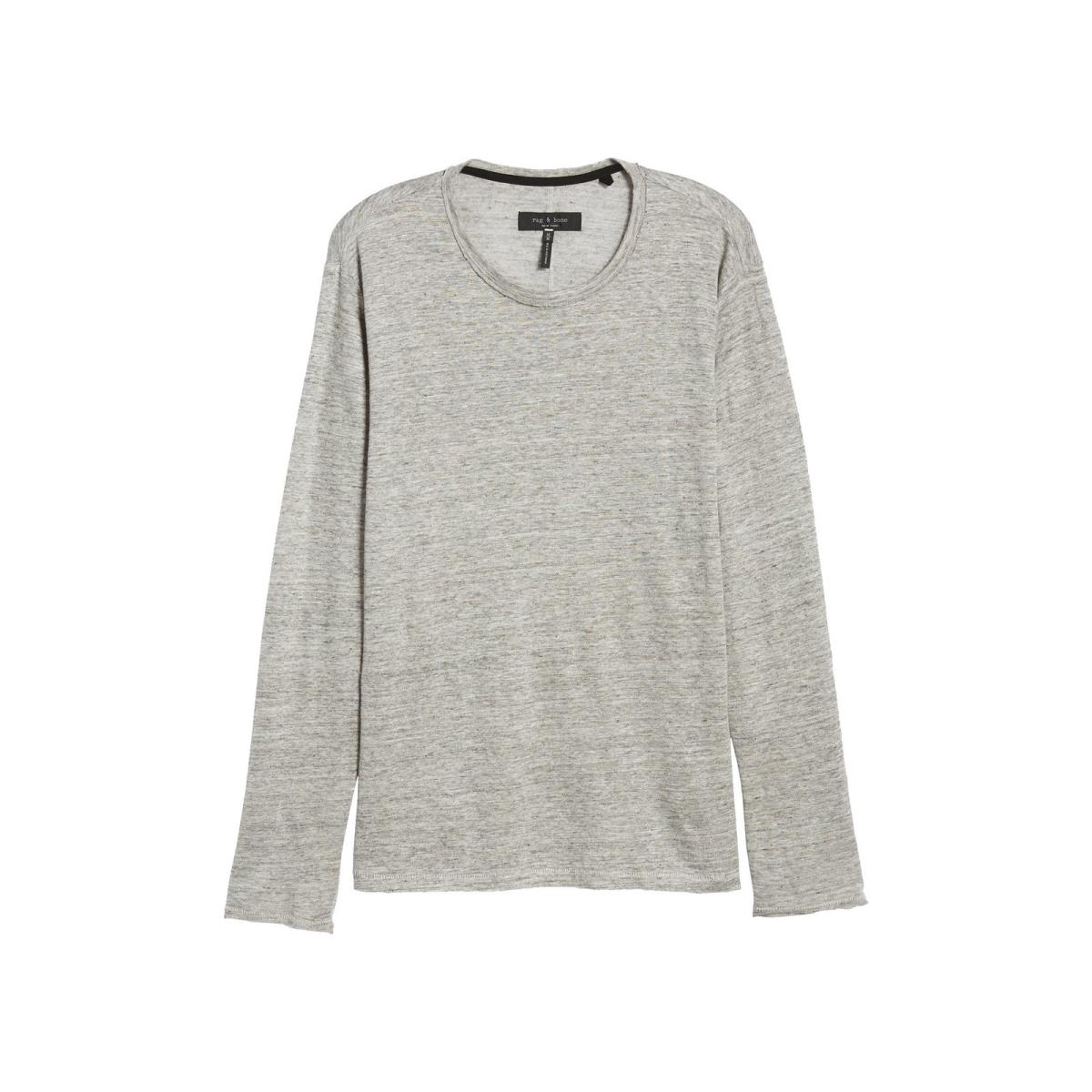 Rag Bone Owen Mens Heather Long Sleeve Linen T-shirt 2XLarge Grey