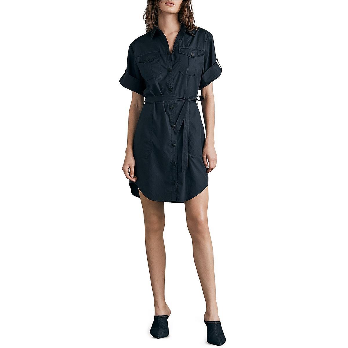 Rag Bone Womens Roxanne Navy Pocket Cotton Shirtdress M Bhfo 8418