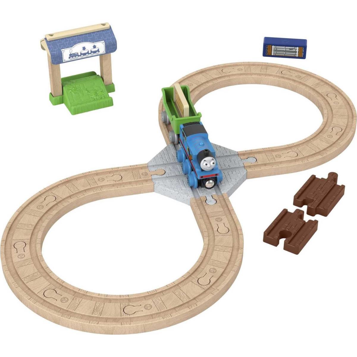 Wooden Railway Toy Train Set Figure 8 Track Pack with Wood Engine For