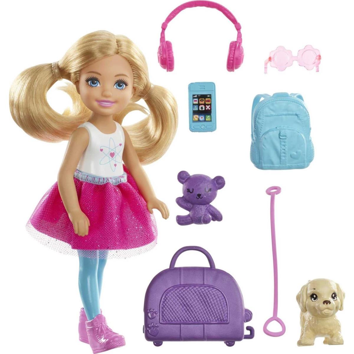 Chelsea Doll Travel Playset with Puppy Accessories For Kids Ages 3 to 7