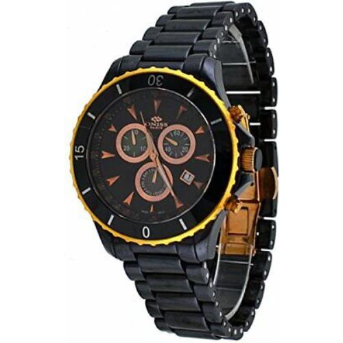 Oniss ON621-MRG Men`s Rose Gold Tone Trim Black Ceramic Sports Chronograph Watch