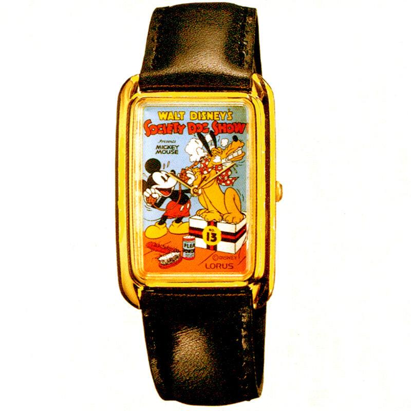 Mickey `society Dog Show` Watch Seiko Lorus Gold Tone Rectangular RMF834