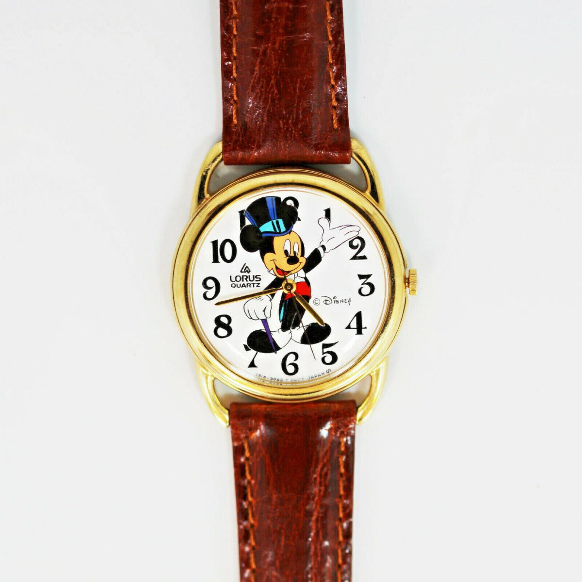 Mickey Disney Lorus Top Hat Easy Read Dial Unworn Brown Bd Collectable Watch