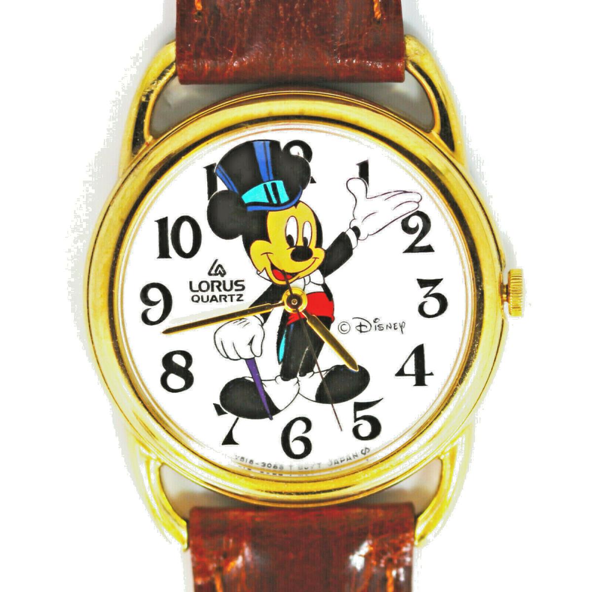 Mickey Disney Lorus Top Hat Easy Read Dial Unworn Brown Bd Collectable Watch