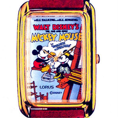 Mickey `sky Scraper Poster` Watch Seiko Lorus Gold Tone Rectangular RMF830