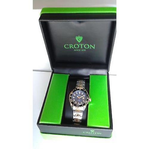Croton Aquamatic Stainless Steel Gold Bracelet Blue Dial Watch CA201228