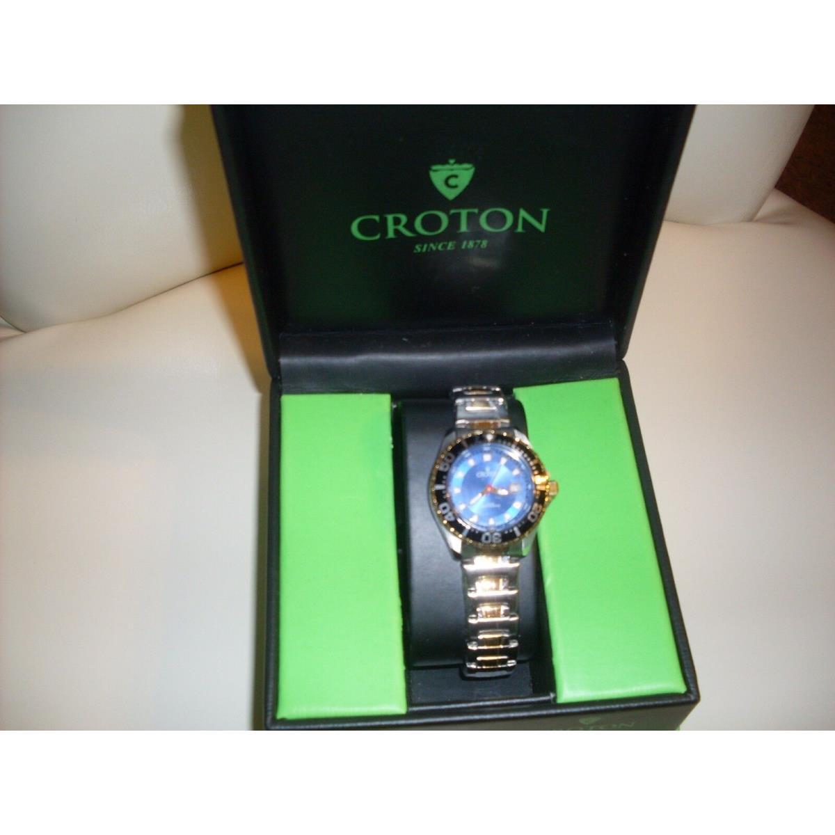 Croton Aquamatic Stainless Steel Gold Bracelet Blue Dial Watch CA201228