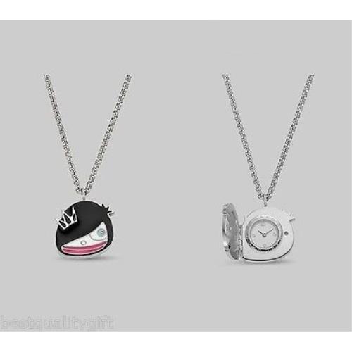 Miss Marc Jacobs Cartoon Black Tone+silver Locket Chain Watch Necklace MBM7037