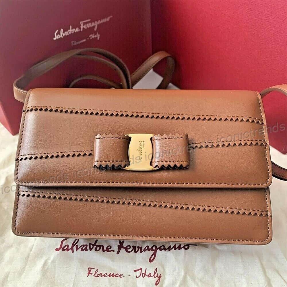 Salvatore Ferragamo Miss Vara Mini Dentelle Crossbody Bag Ecorce Pollen Tan