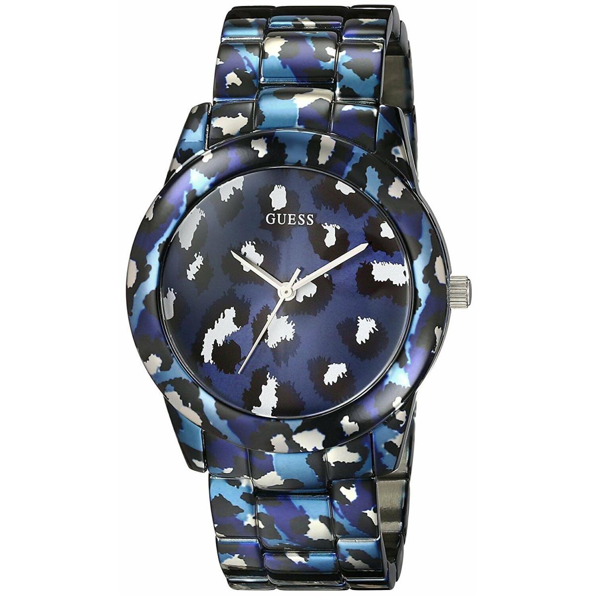 Guess Women`s Iconic Blue Watch w/ Animal Print Bracelet Dial 39mm Watch