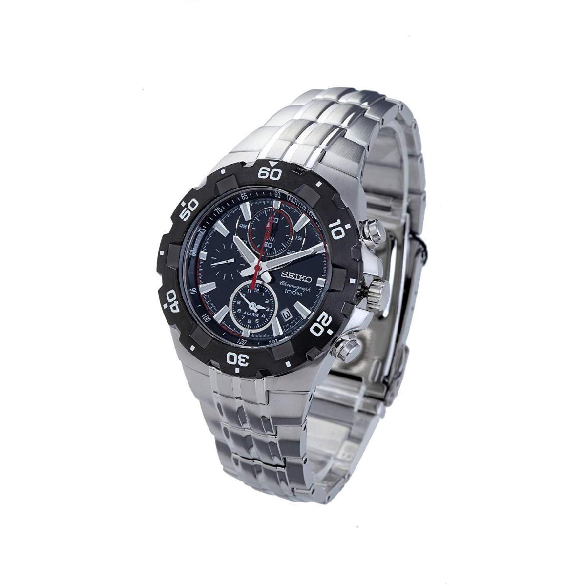 Seiko SNAD35P1 Chronograph Stainless Steel Bracelet Black Dial Men`s Watch