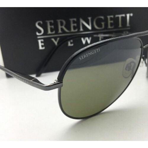 Serengeti sunglasses CARARRA LEATHER - Gunmetal / Black Leather Frame, 555NM Polarized Lens