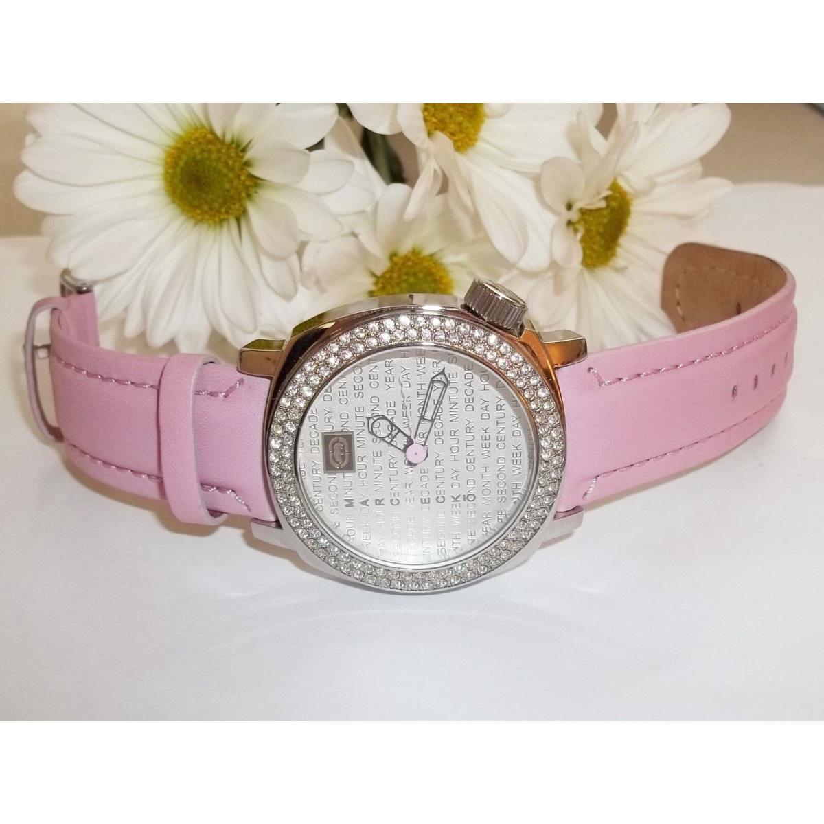 Marc Ecko Ladies Watch E95012L1 Pave Crystal Bezel Pink Leather Band