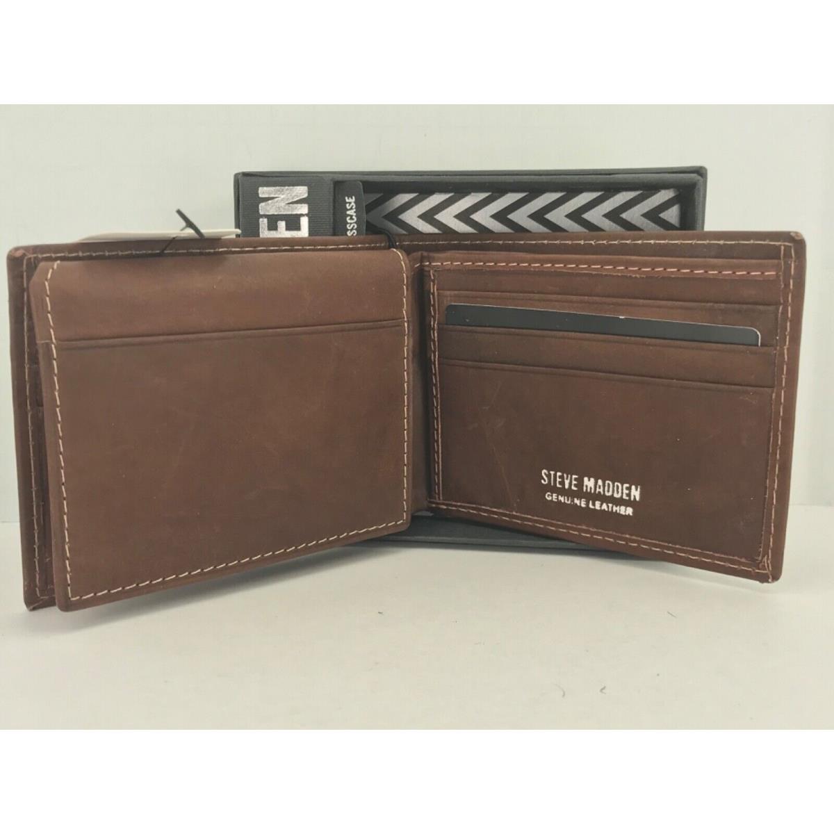 Men`s Steve Madden Brand Brown Leather Passcase Trifold Wallet