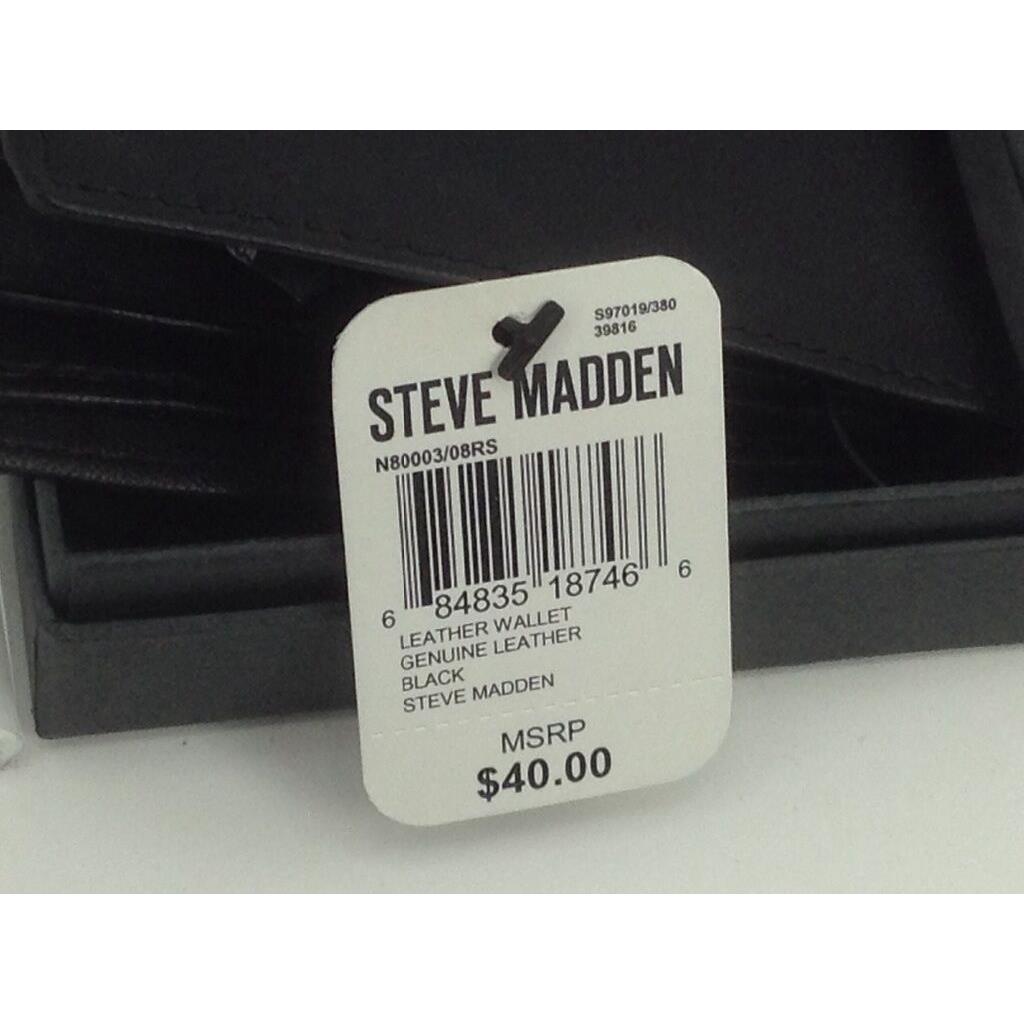 Men`s Steve Madden Brand Black Leather Passcase Bifold Wallet