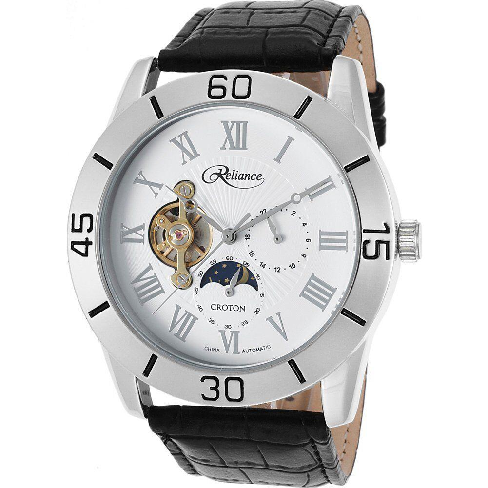 Croton Men`s Reliance Automatic Watch Black Leather Multi-function White