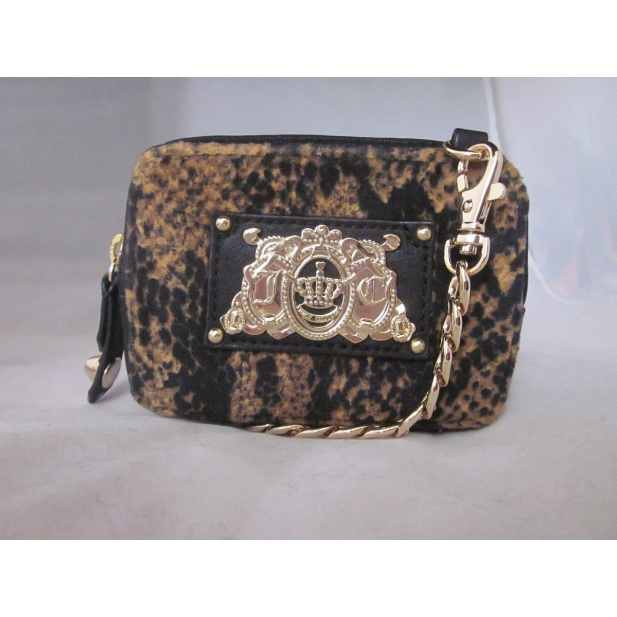 Juicy Couture Wristlet Purse Bag Wild Things Snake Print Velour Brown Black