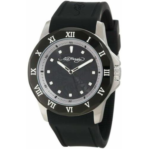 Ed Hardy Watches Rm-bk Men`s Roman Watch Black Silicone Band White Accents