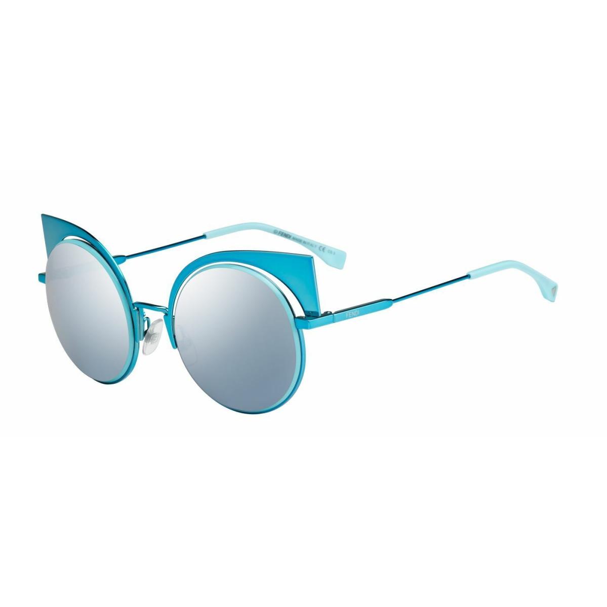 Fendi Eyeshine FF0177S W5I Aqua Blue Mirrored Metal Sunglasses - Blue Aqua , Turquoise Blue Frame, Aqua Blue Mirrored Lens