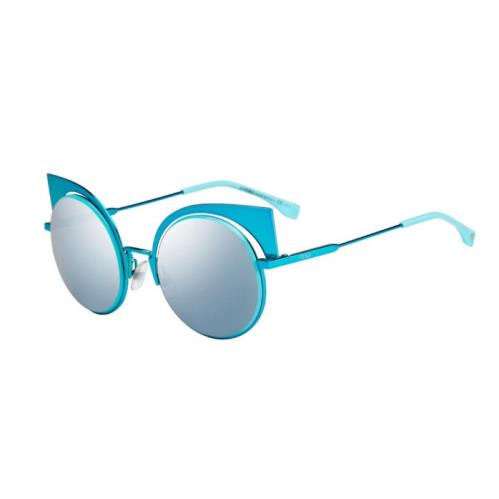 Fendi Eyeshine FF0177/S W5I 53 Aqua Blue Mirrored Metal Sunglasses