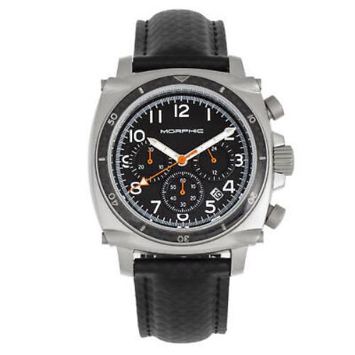 Morphic M83 Series Chronograph Leather-band Watch w/ Date - Silver/black